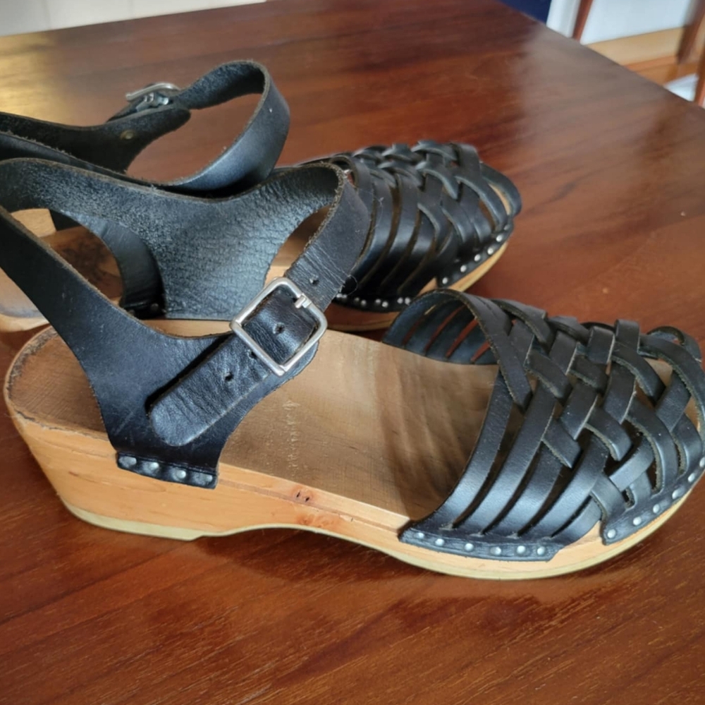 Black Leather ANNA Swedish Sandal CLOGS by TROENTORP, 38 Size 10